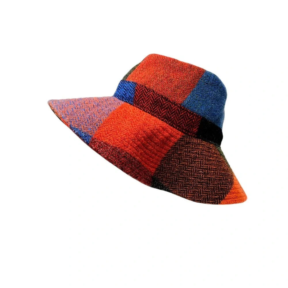 LL Bean Womens Wool Patchwork Bucket‎ Hat Multi Color Herringbone S/M